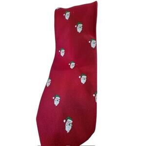 "SANTA" Embroidered‎ Tie, VINTAGE, Christmas Ties, Red , Green Hat Santa 58"Long